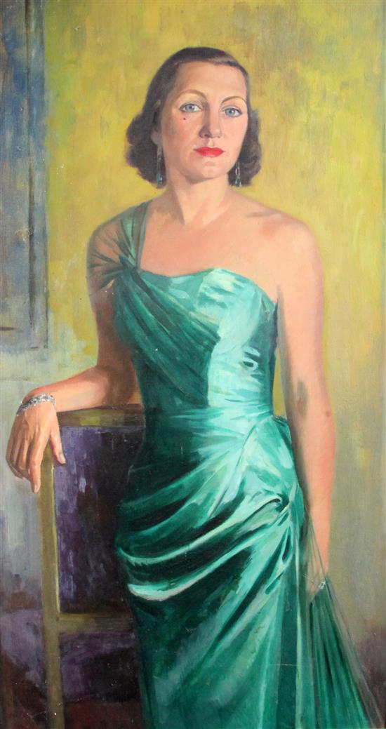 Aubrey Davidson-Houston (1906-1995) Portrait of Mrs Lucille Van Geest, 48 x 26.5in.